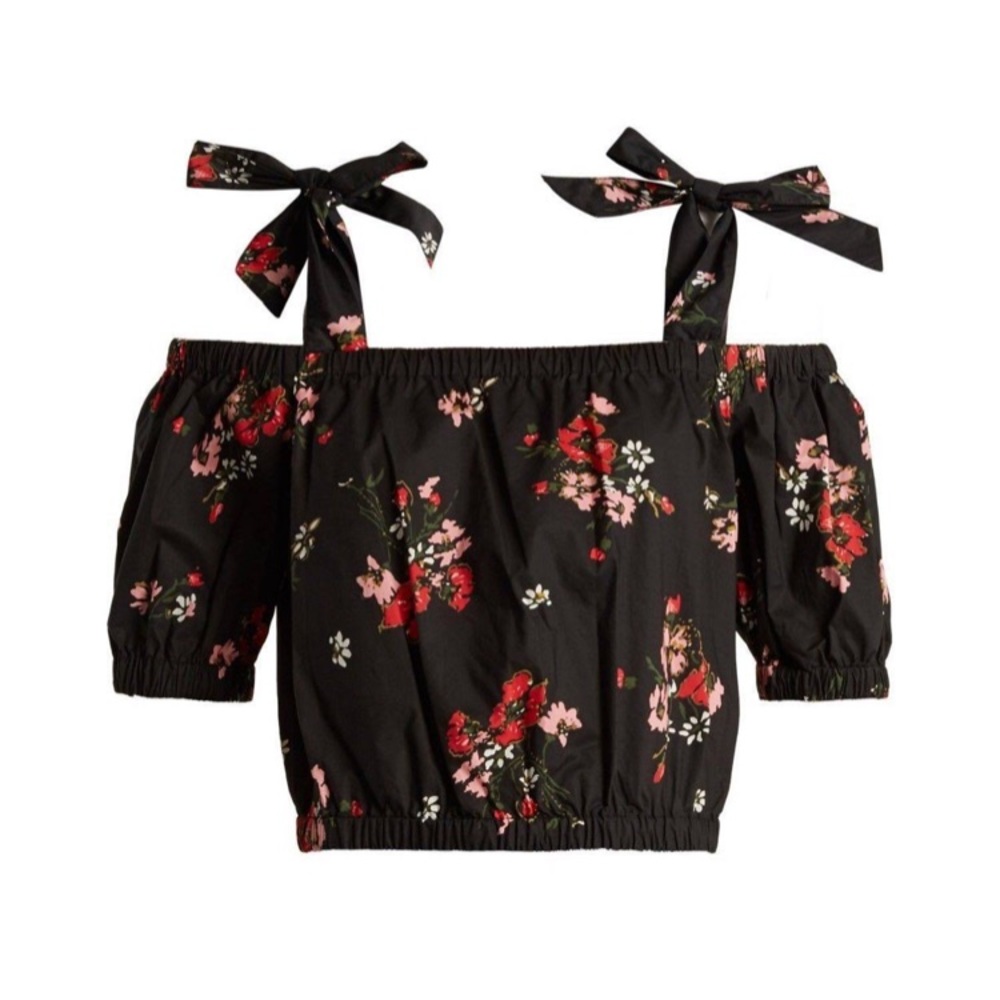 Rebecca Taylor Marguerite Black Floral Crop Top